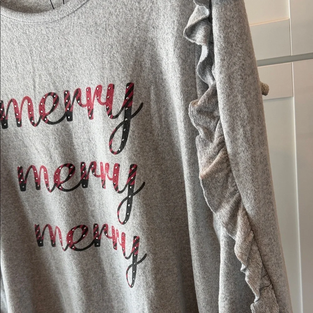 Gray Ruffle Sleeve Sweatshirt - Picture 4 of 7